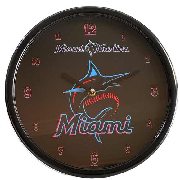 Miami Marlins Round Black Rim Round Clock MLB-MMA The Memory Company New in Box - Picture 1 of 12